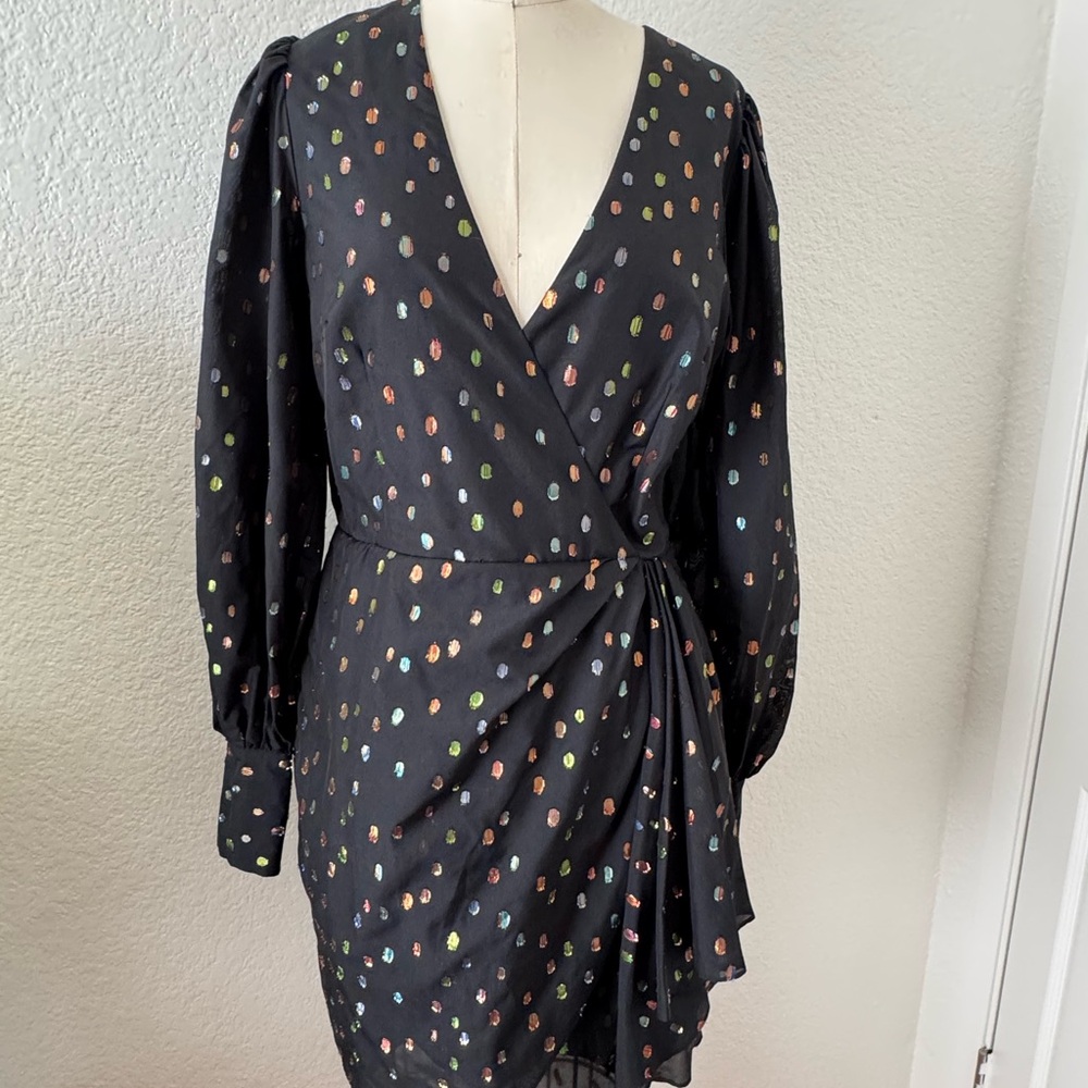 Yumi Kim Black Multicolor Dot Wrap Dress